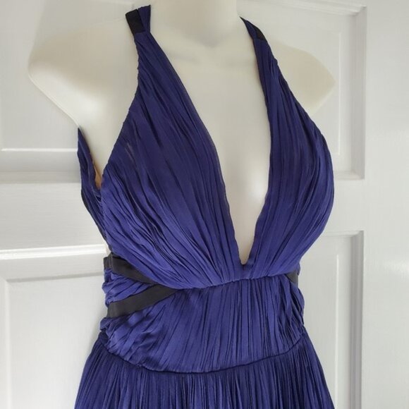 J. MENDEL Blue with Black Chiffon Plisse Dress - 2 - Picture 4 of 14